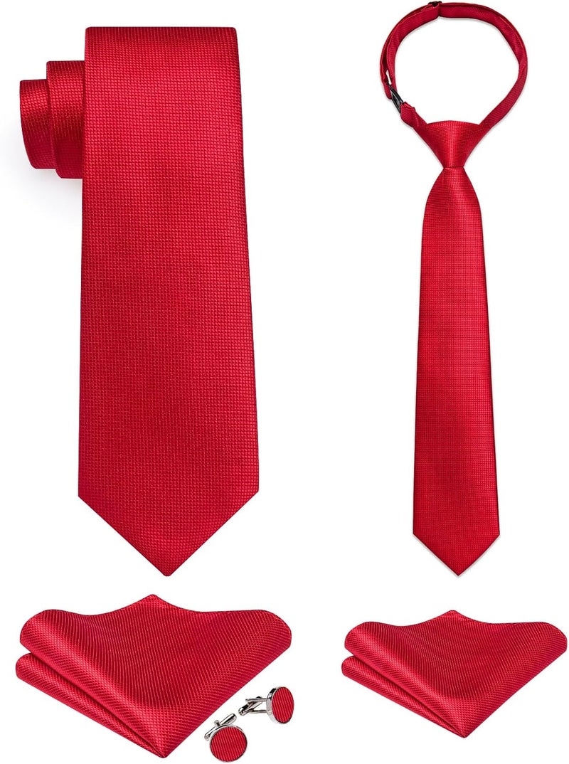 DiBanGu 2PCS Set for Father and Son Tie Silk Mens and Boys Adjustable Necktie & Pocket Square Cufflinks Kids Pre-tied Necktie - Image 1